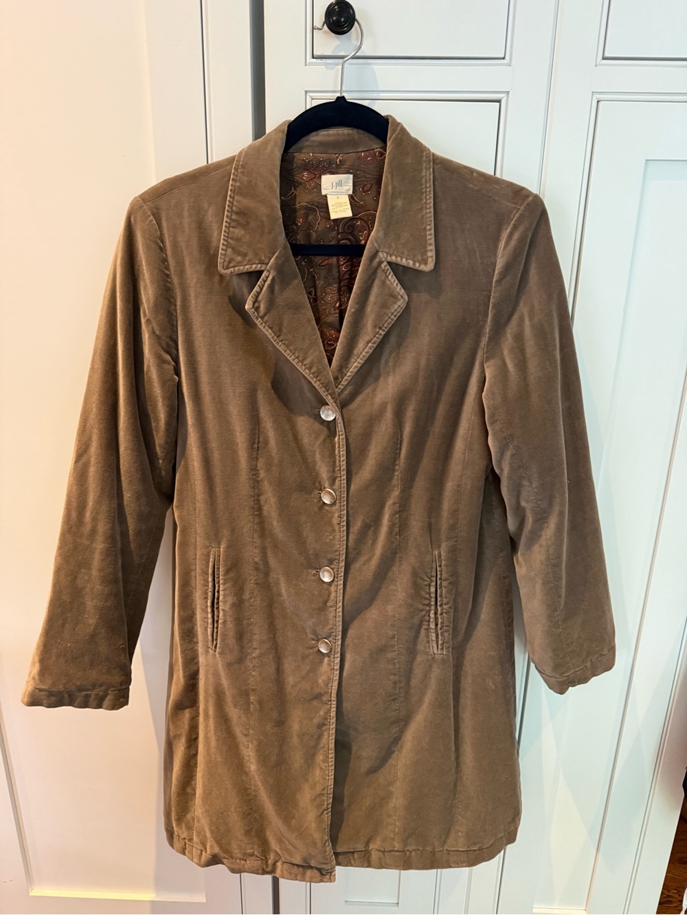 J. Jill Brown/Grey (weimeraner) Velvet Single-Breasted Coat